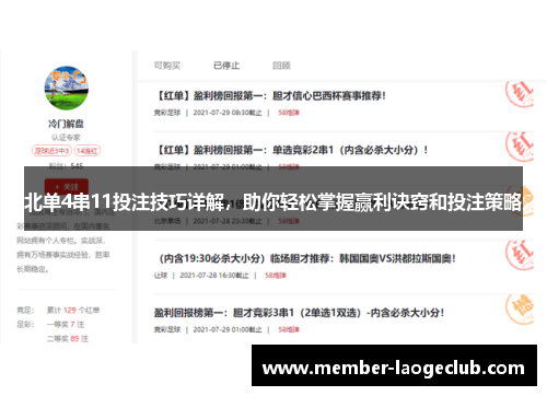 北单4串11投注技巧详解,助你轻松掌握赢利诀窍和投注策略 北单4串11投注技巧详解,助你轻松掌握赢利诀窍和投注策略