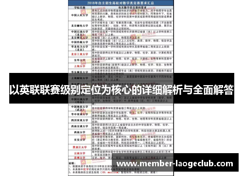 以英联联赛级别定位为核心的详细解析与全面解答